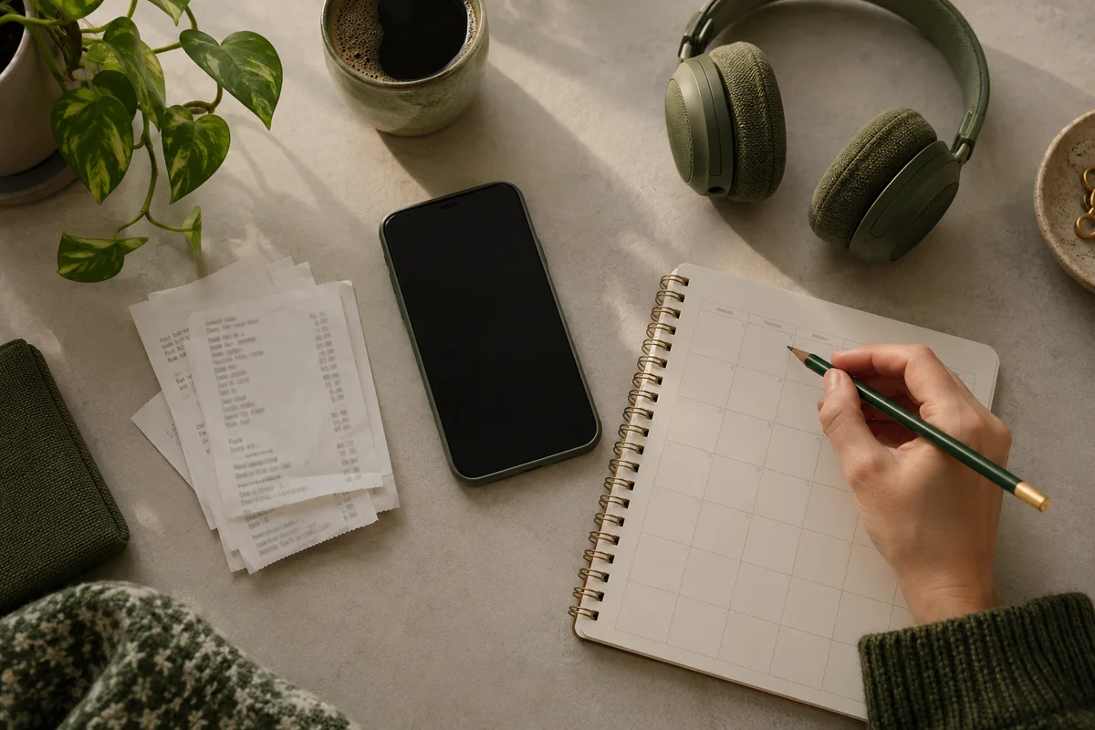 Telefon, kvitteringer og kalender ved gennemgang af abonnementer