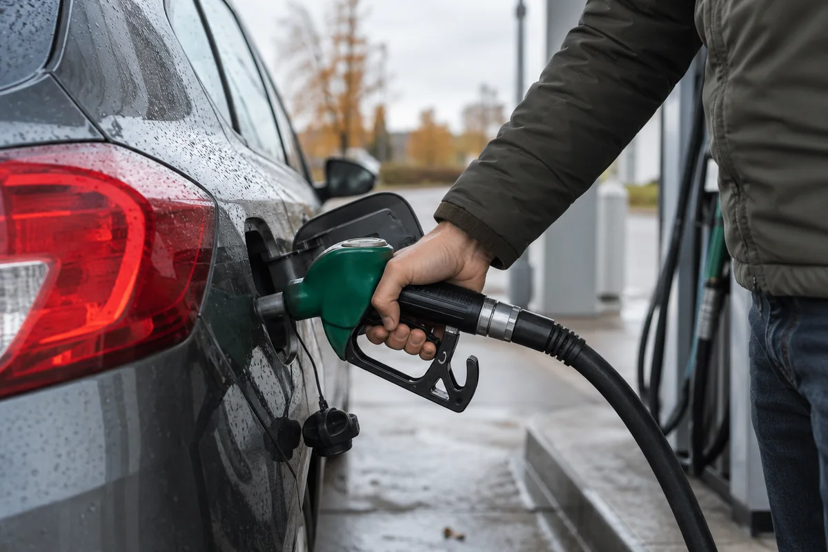 Stemningsbillede: en bil tankes med brændstof på en anonym tankstation